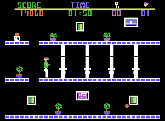 Heist, The ColecoVision Screenshot: You'll need to locate 4 keys to get through these doors!