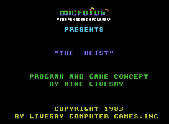 Heist, The ColecoVision Screenshot: Title screen.