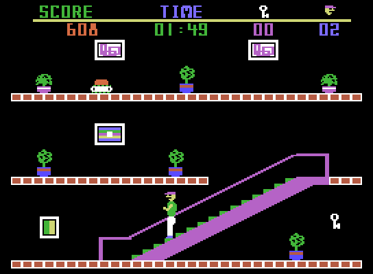 Heist, The ColecoVision Screenshot: Ride the escalator down to a lower level...