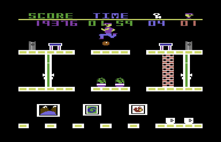 Heist, The Commodore 64 Screenshot: Avoid getting hit by these zooming balls starting on the second level...
