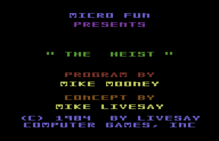 Heist, The Commodore 64 Screenshot: Title screen.
