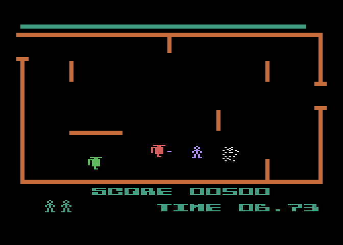 K-Razy Shoot-Out Atari 5200 Screenshot: One robot destroyed, a few more to go...