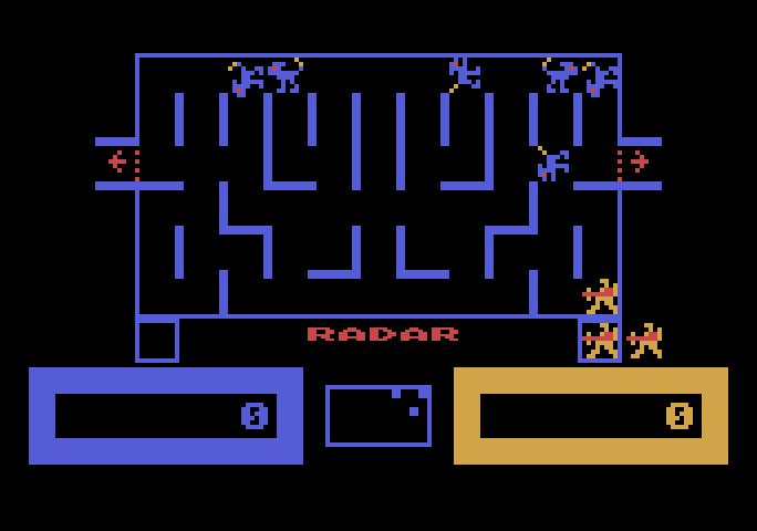 Wizard of Wor Atari 5200 Screenshot: Start of the first dungeon.