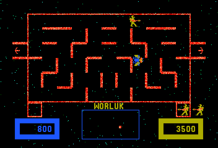 Wizard of Wor Arcade Screenshot: Shoot the Worluk for a double score dungeon!