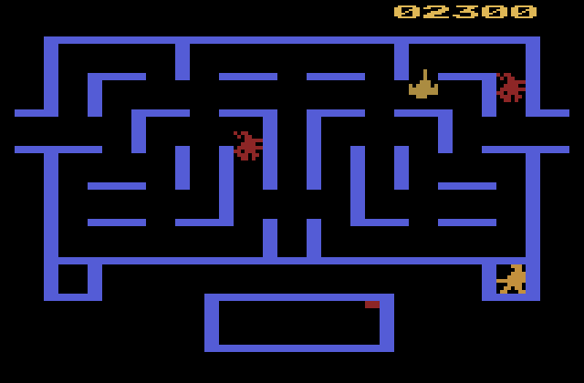 Wizard of Wor Atari 2600 Screenshot: The red opponents may occasionally become invisible!