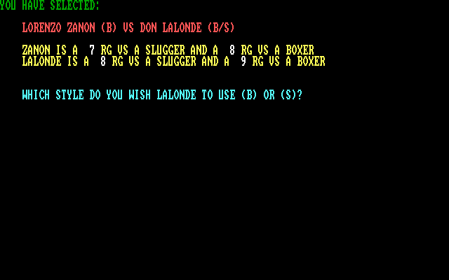 TKO Pro Boxing IBM PC/Compatibles Screenshot: Here's the boxers I have selected.