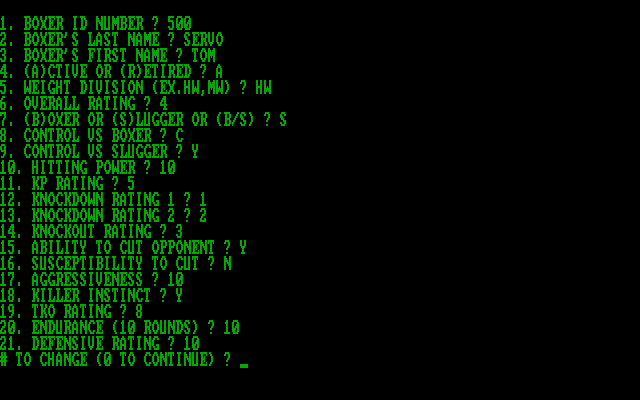 TKO Pro Boxing IBM PC/Compatibles Screenshot: Creating a new boxer.
