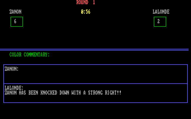 TKO Pro Boxing IBM PC/Compatibles Screenshot: Zanon has been knocked down!
