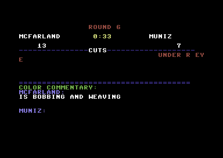 TKO Pro Boxing Commodore 64 Screenshot: McFarland is just bobbing and weaving...