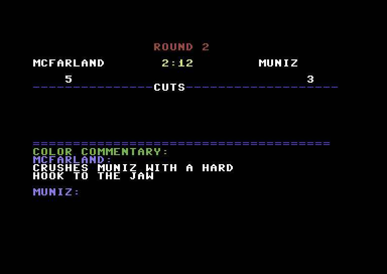 TKO Pro Boxing Commodore 64 Screenshot: Ouch, that's gotta hurt!