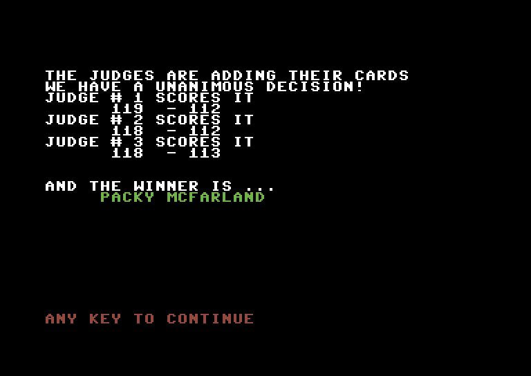 TKO Pro Boxing Commodore 64 Screenshot: And the winner is...