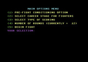 TKO Pro Boxing for Commodore 64 - The main options menu.
