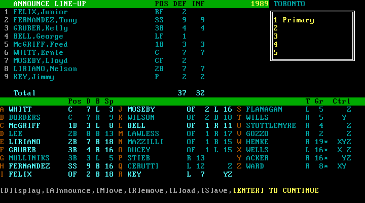 APBA Major League Players Baseball: 1990 Master Edition IBM PC/Compatibles Screenshot: Configuring the home team.