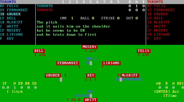 APBA Major League Players Baseball: 1990 Master Edition IBM PC/Compatibles Screenshot: A pitch hits the batter...