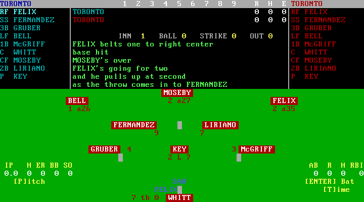 APBA Major League Players Baseball: 1990 Master Edition IBM PC/Compatibles Screenshot: Runner heads to second...