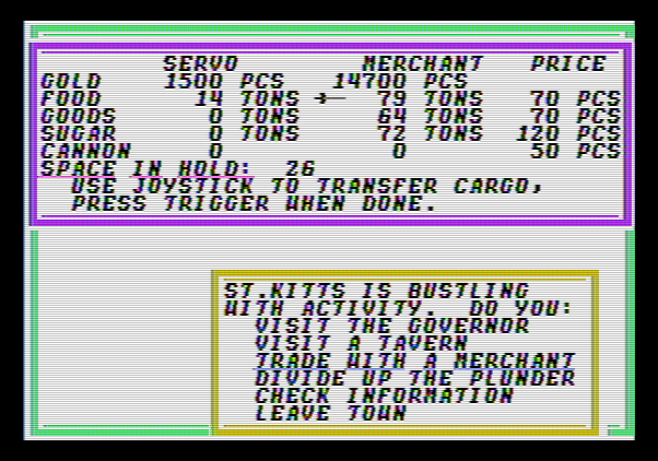 Sid Meier's Pirates! Apple II Screenshot: Trading with a merchant.