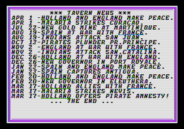 Sid Meier's Pirates! Apple II Screenshot: Here's the tavern news...