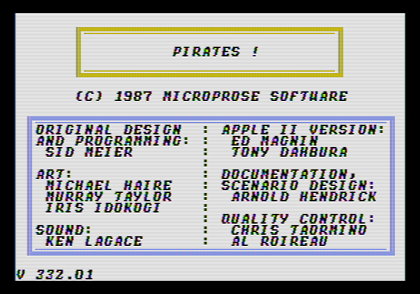Sid Meier's Pirates! Apple II Screenshot: Credits screen.