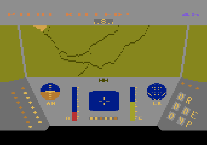 Rescue on Fractalus! Atari 5200 Screenshot: Oh no, one of the pilots I'm supposed to rescue was killed!