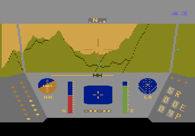 Rescue on Fractalus! Atari 5200 Screenshot: An enemy approaches rapidly on the right side of the screen...