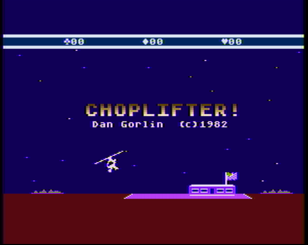 Choplifter! Atari 5200 Screenshot: Title screen and game demo mode.