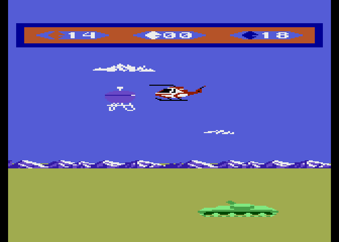 Choplifter! Atari 7800 Screenshot: Look out, flying enemy straight ahead!!