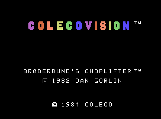 Choplifter! ColecoVision Screenshot: Title screen.