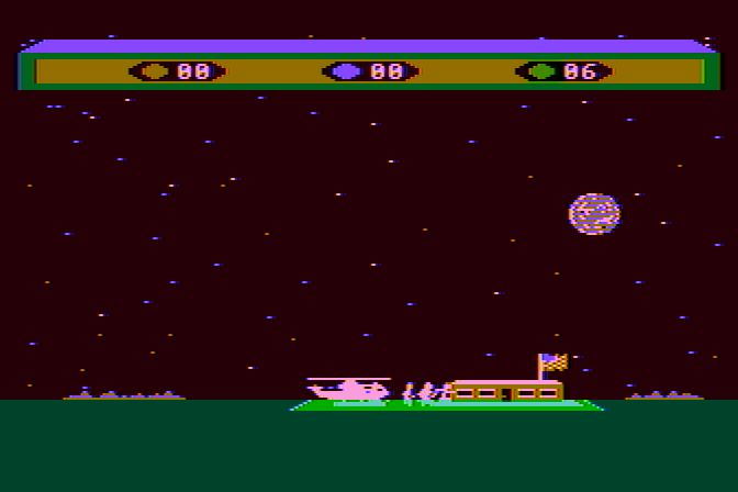 Choplifter! Atari 8-bit Screenshot: Dropping people off...