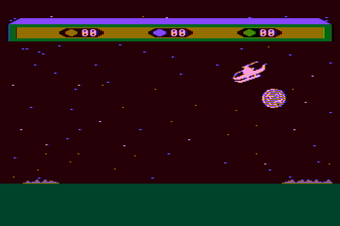 Choplifter! Atari 8-bit Screenshot: So far no sign of trouble or anyone to rescue...