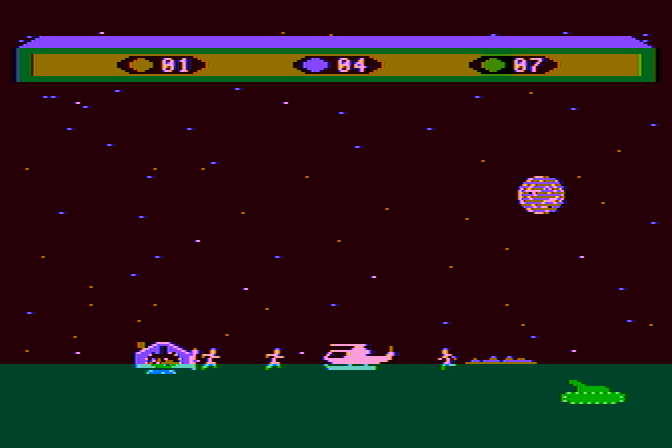 Choplifter! Atari 8-bit Screenshot: The next rescue...