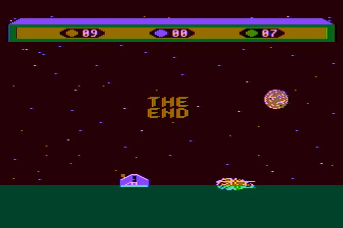 Choplifter! Atari 8-bit Screenshot: Game over.