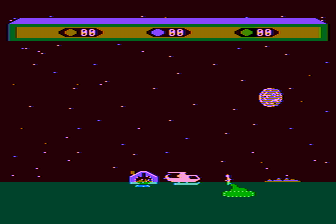 Choplifter! Atari 8-bit Screenshot: A rescue begins, but watch out for that tank!