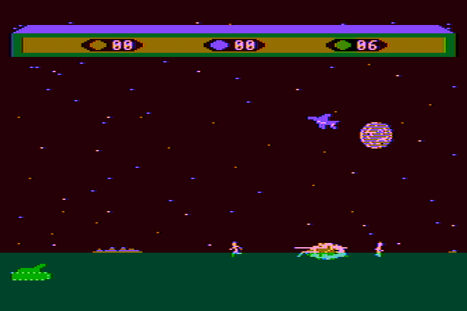 Choplifter! Atari 8-bit Screenshot: Crash, a plane got me!