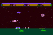 Choplifter! for Atari 8-bit - Watch out for the enemy when picking people up!