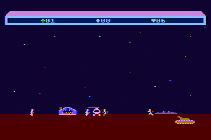Choplifter! Atari 8-bit Screenshot: Rescue people before that tank destroys your helicopter!