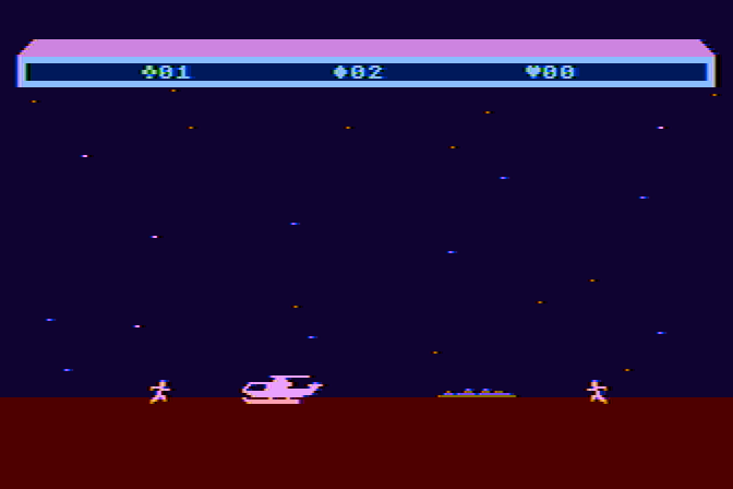 Choplifter! Atari 8-bit Screenshot: A rescue begins...