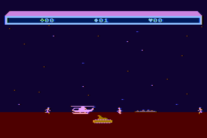 Choplifter! Atari 8-bit Screenshot: Another incoming tank!