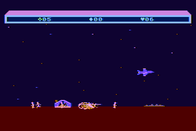 Choplifter! Atari 8-bit Screenshot: Destroyed during a rescue...