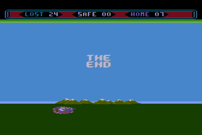 Choplifter! Atari 8-bit Screenshot: Game over.