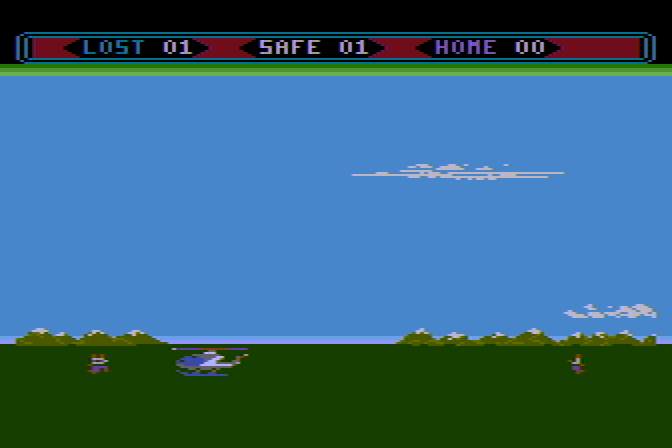 Choplifter! Atari 8-bit Screenshot: A rescue begins...