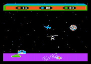 Choplifter! for Apple II - Clearing the ground of enemies before I attempt a landing.