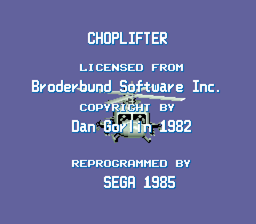 Choplifter! Arcade Screenshot: Credits screen.