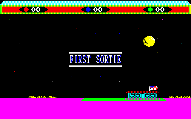 Choplifter! Fujitsu FM-7 Screenshot: Game start...first sortie!