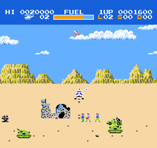Choplifter! NES / Famicom Screenshot: I may need to destroy those tanks before landing...