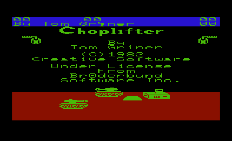 Choplifter! Commodore VIC-20 Screenshot: Completed title screen.