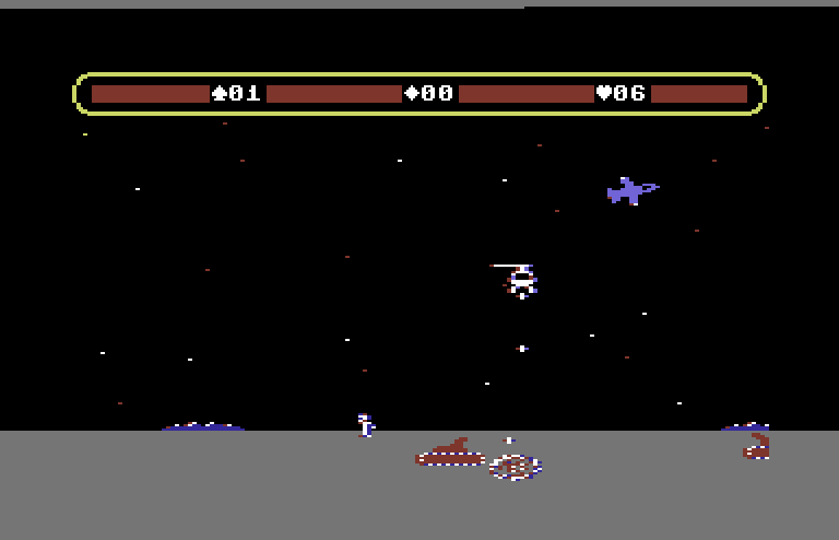 Choplifter! Commodore 64 Screenshot: Attempting to destroy a tank...