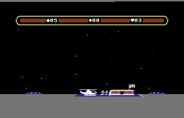 Choplifter! Commodore 64 Screenshot: Dropping people off at the base...