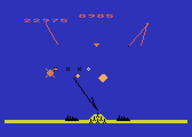 Missile Command Atari 5200 Screenshot: As the game progresses the screen changes colors.