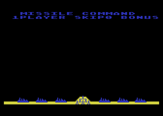 Missile Command Atari 5200 Screenshot: Title screen; select game options here.