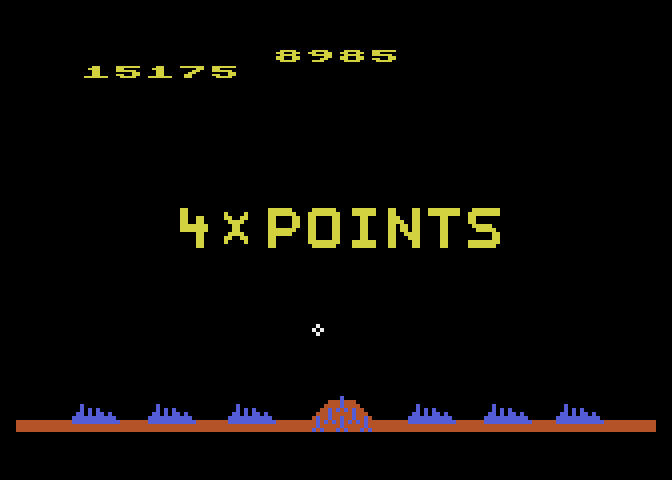 Missile Command Atari 5200 Screenshot: Earn at least 4X points from this point on...